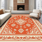 Ornate Floral Scrollwork Border Design Rug