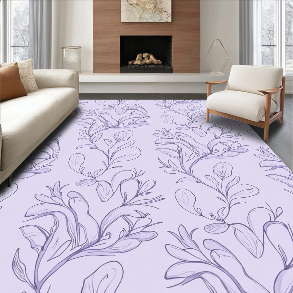 Delicate Lavender Floral Vine Pattern Rug