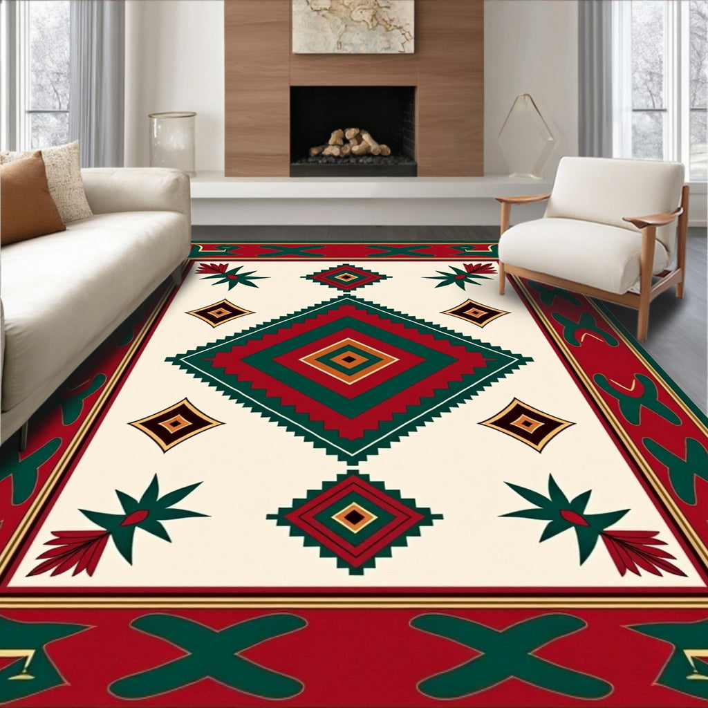 Traditional Geometric Diamond Tribal Folk Rug