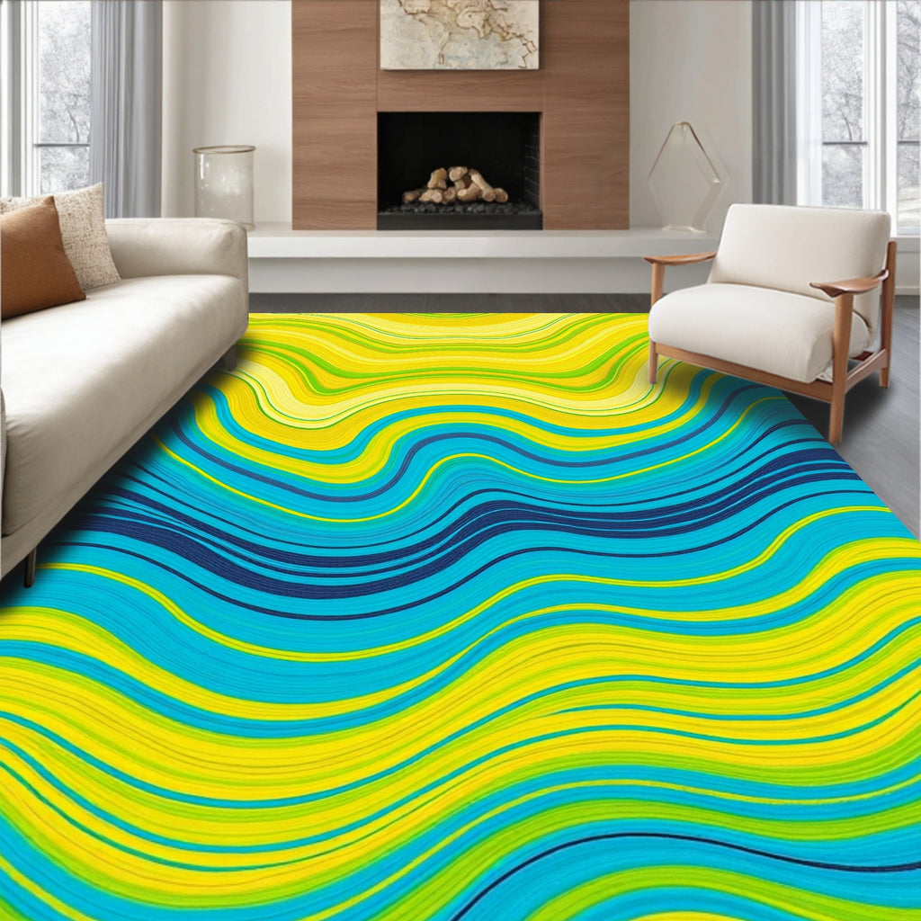 Blue Yellow Green Wavy Lines Rug