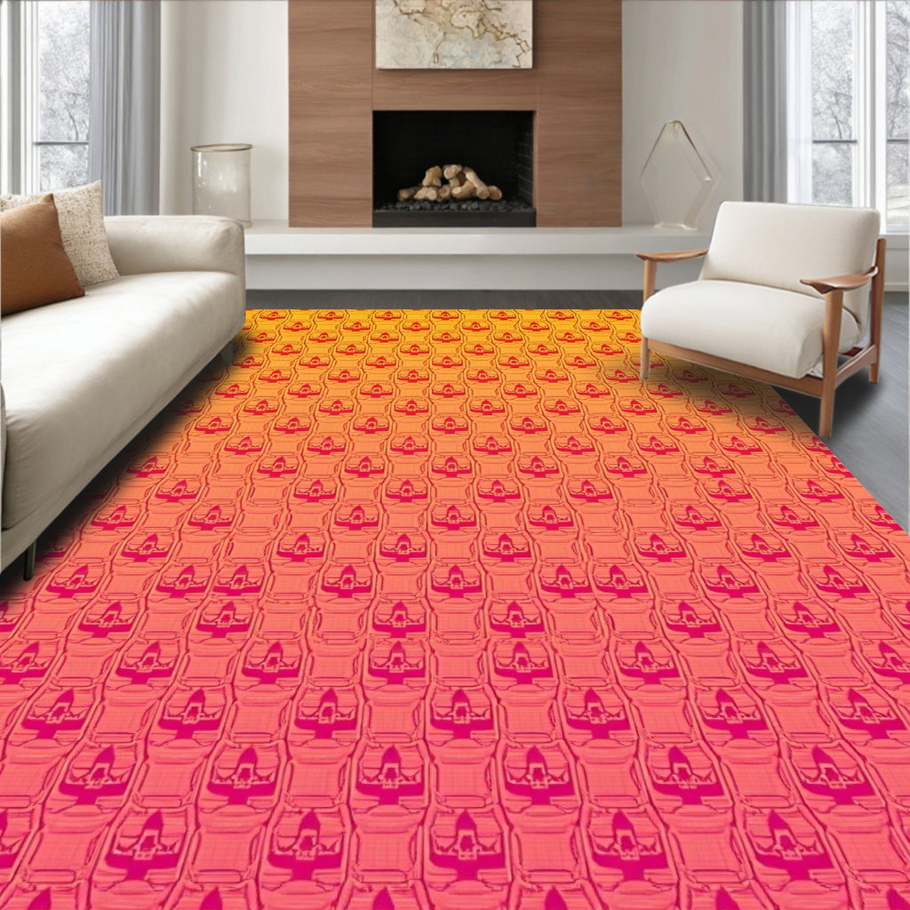 Red Tribal Pattern Gradient Rug