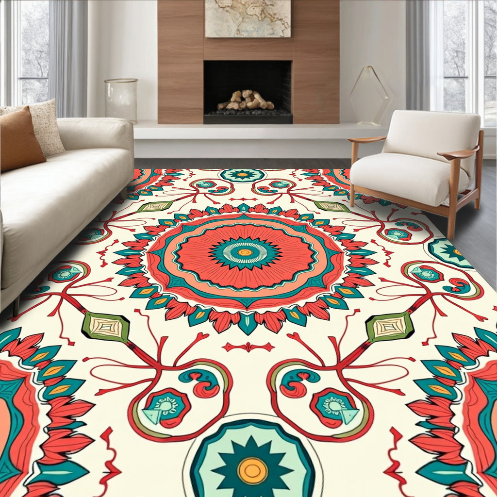 Mandala Inspired Exotic Floral Pattern Rug