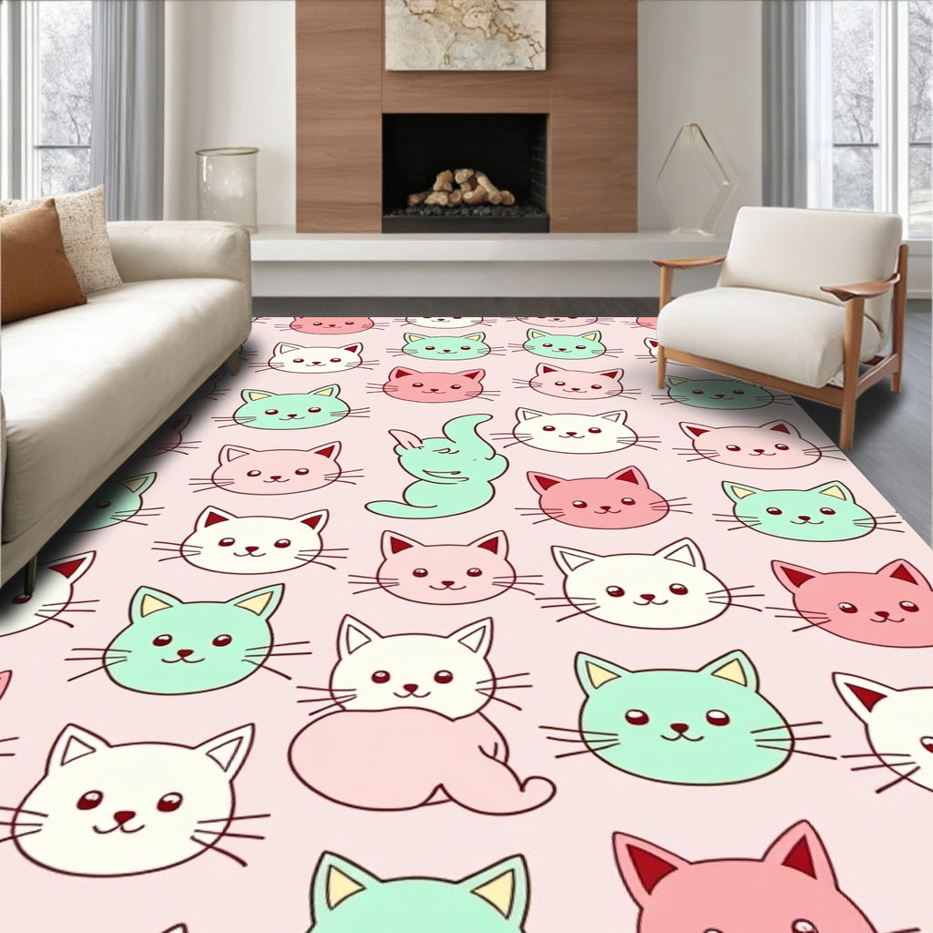 Playful Cat Faces Pattern Rug