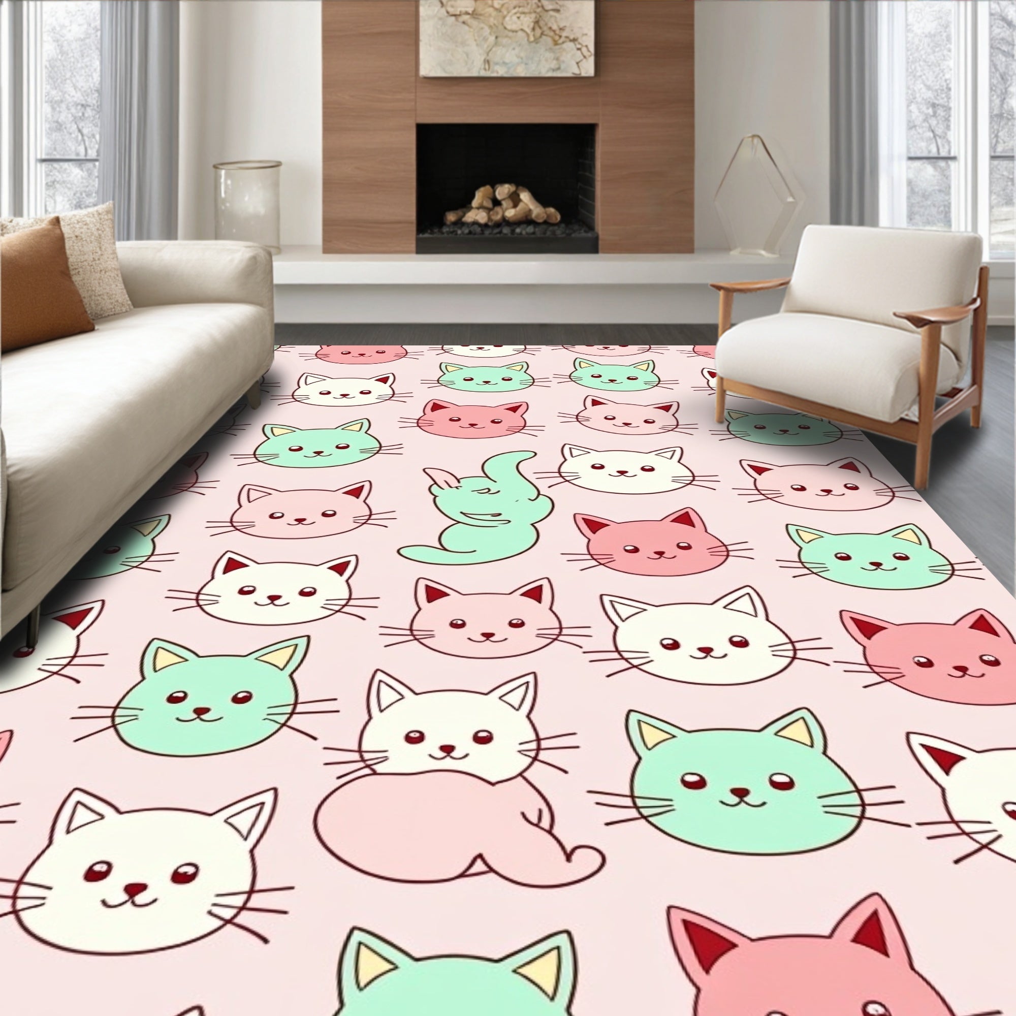 Playful Cat Faces Pattern Rug