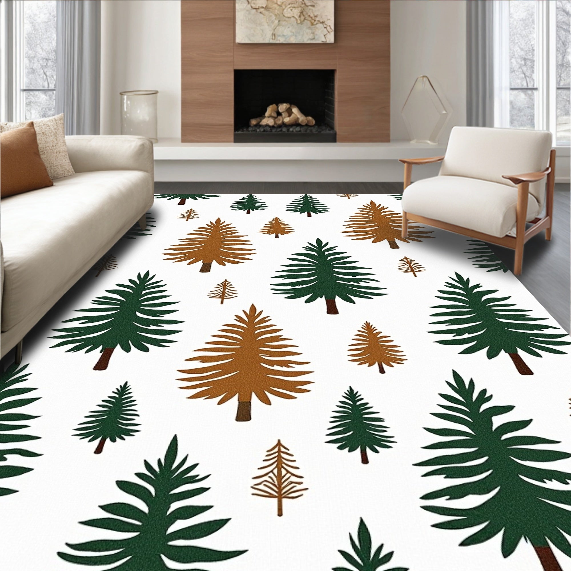 Forest Trees Green Brown Scatter Rug