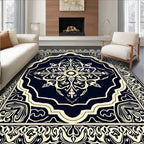 Dark Navy Cream Mandala Design Rug