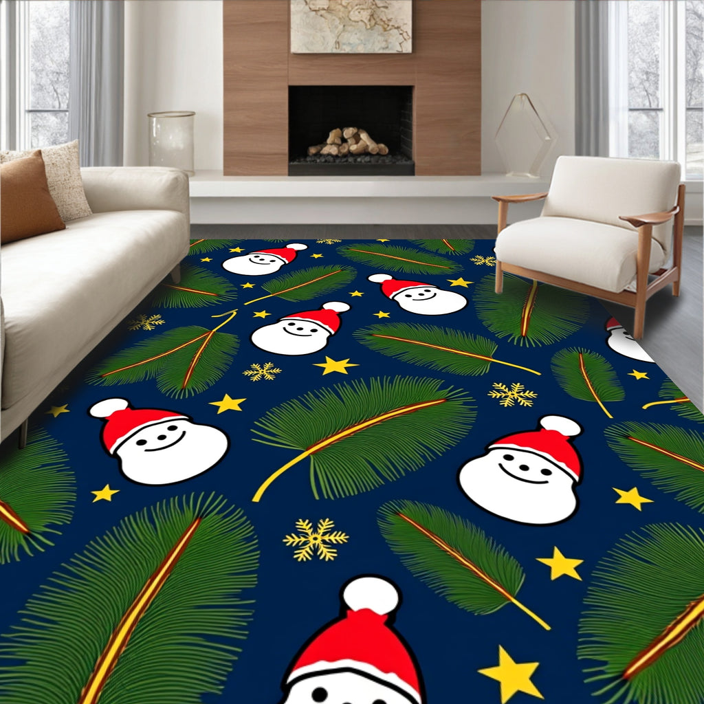 Festive Santa Claus Spruce Snowflakes Stars Rug