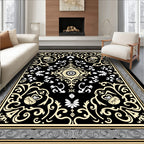 Intricate Black Cream Floral Medallion Rug