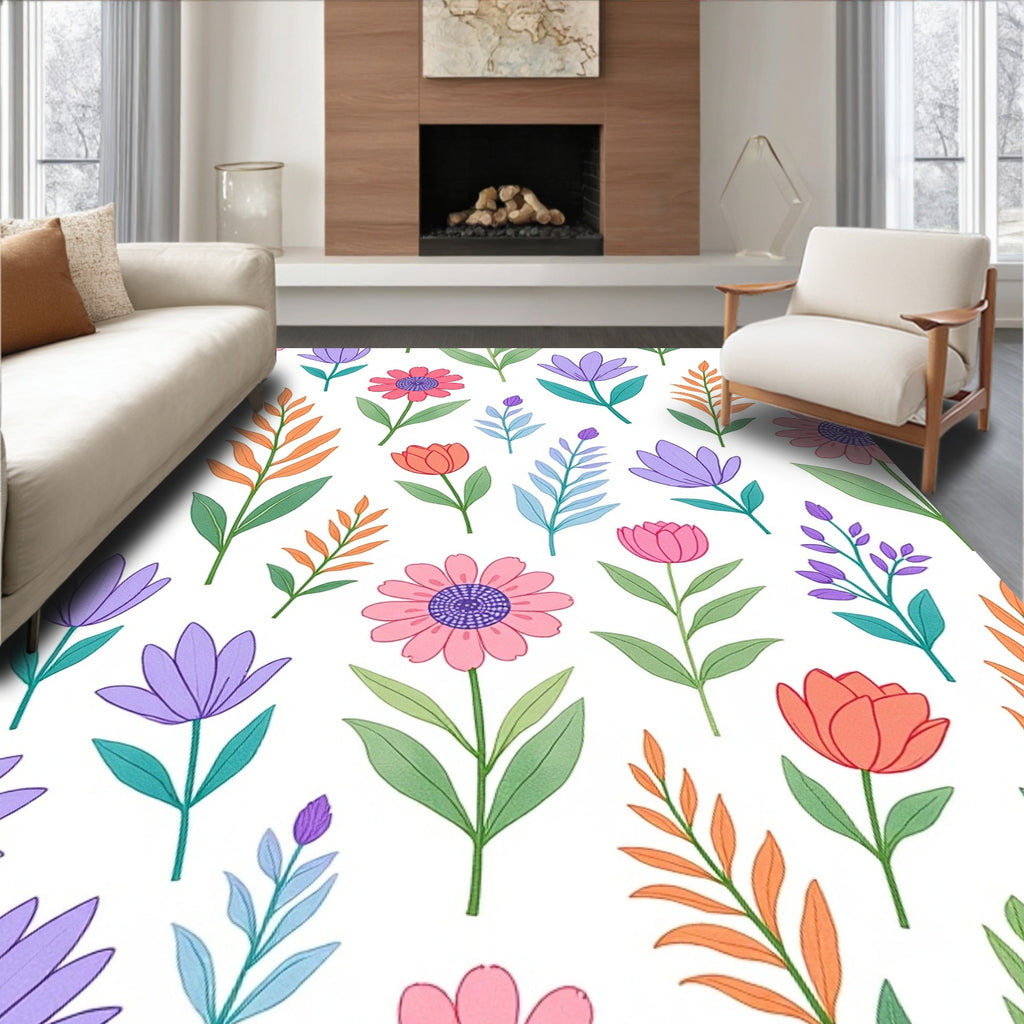 Floral Meadow Pattern Design Rug