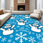 Charming Blue Snowman Christmas Snow Rug