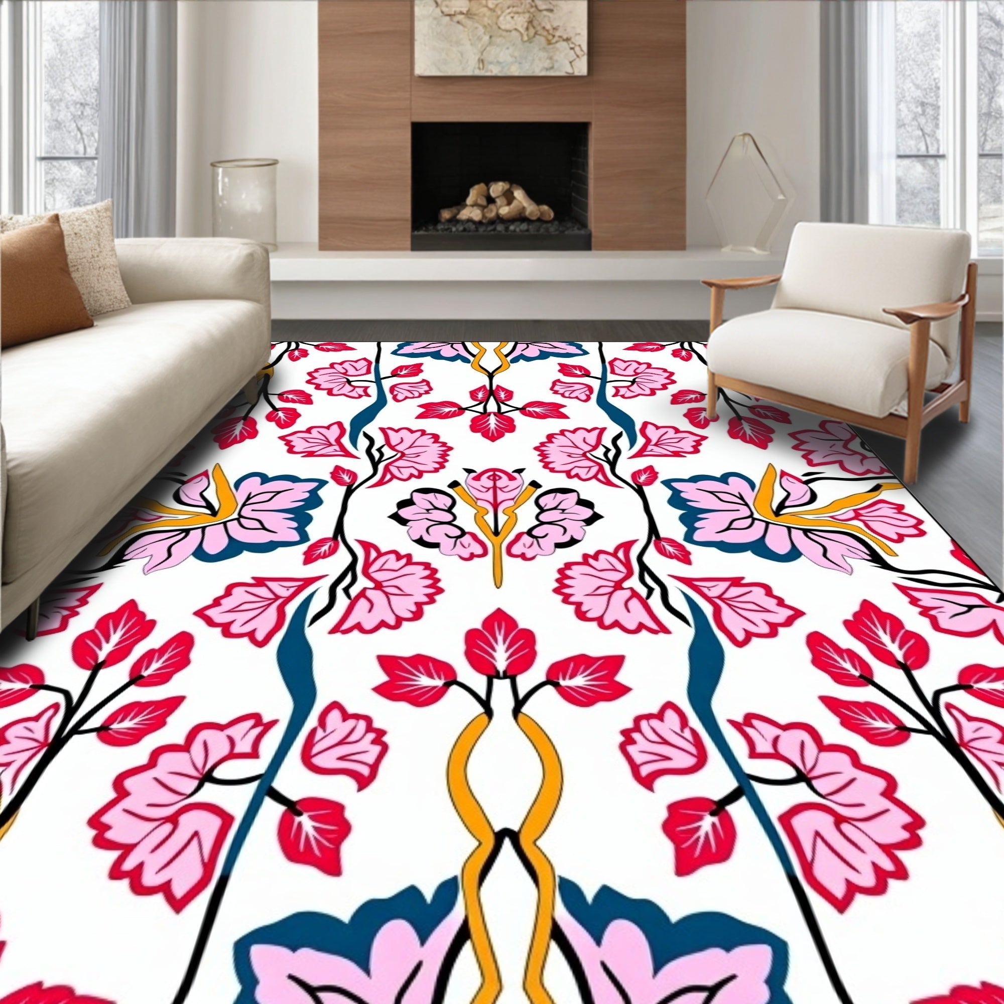 Vibrant Floral Vines Pattern Rug