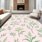 Pastel Pink Green Flora Botanical Rug