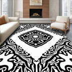 Bold Black White Mandala Pattern Rug