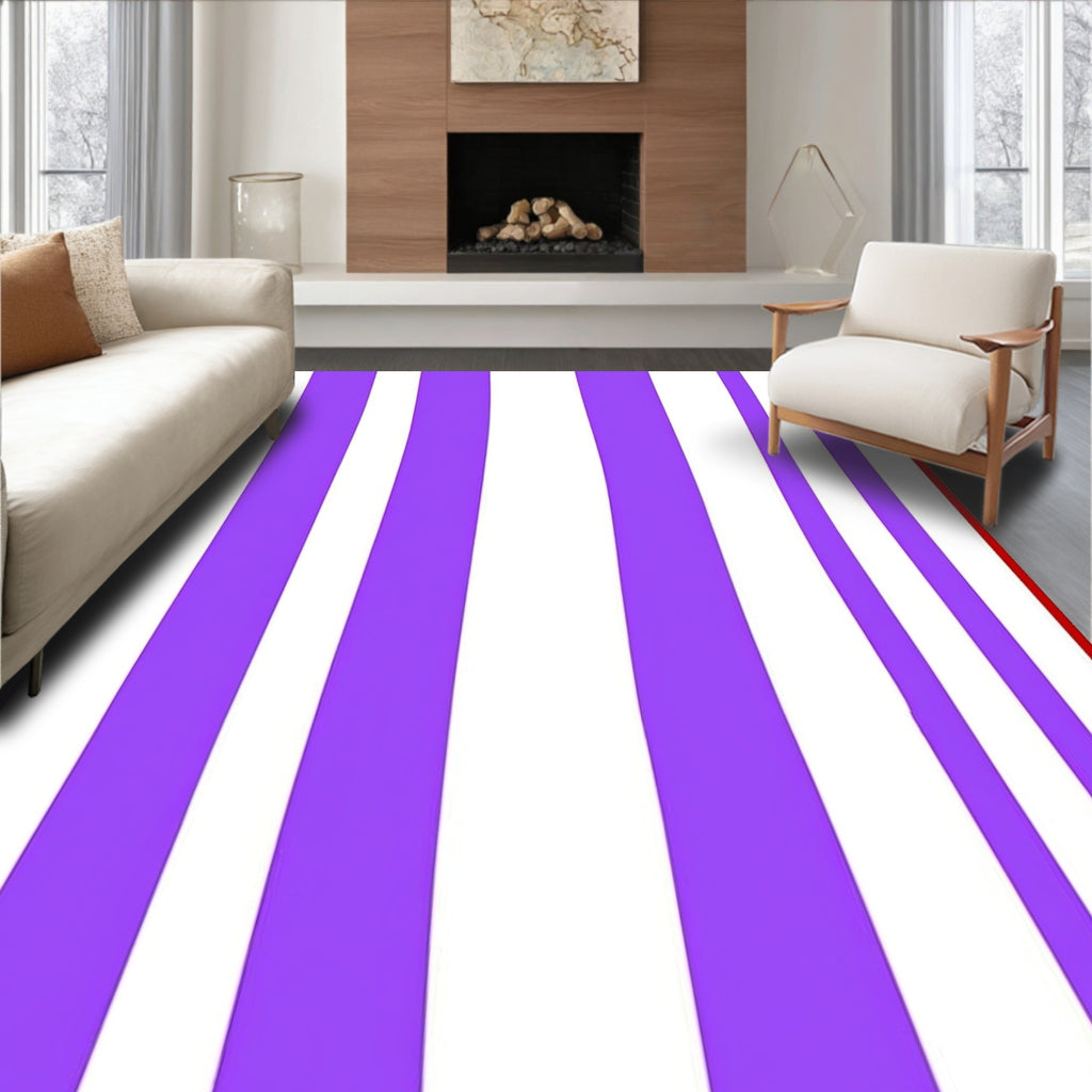 Purple and White Striped Graphic Design Rug