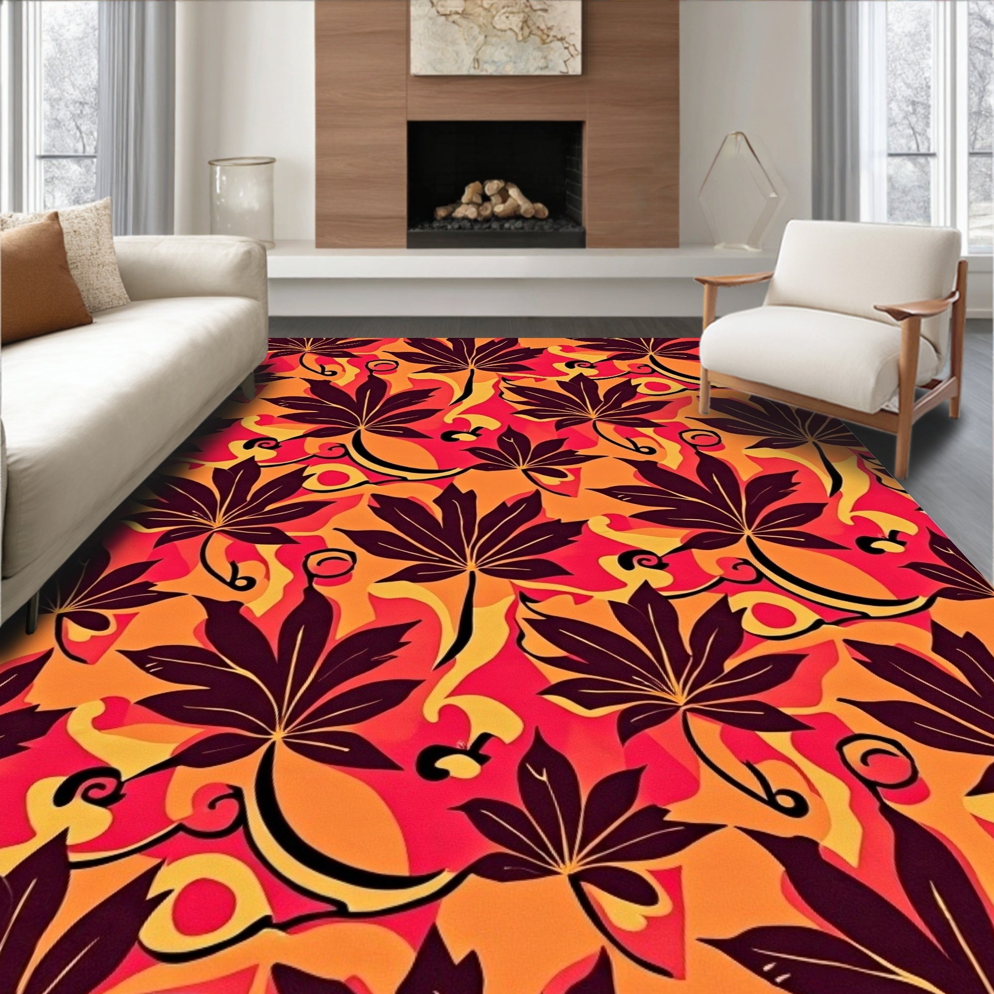 Vivid Leaf Inspired Abstract Pattern Rug