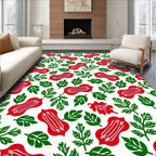 Red Elongated Floral Pattern Rug