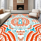 Bold Red Blue Tribal Pattern Rug