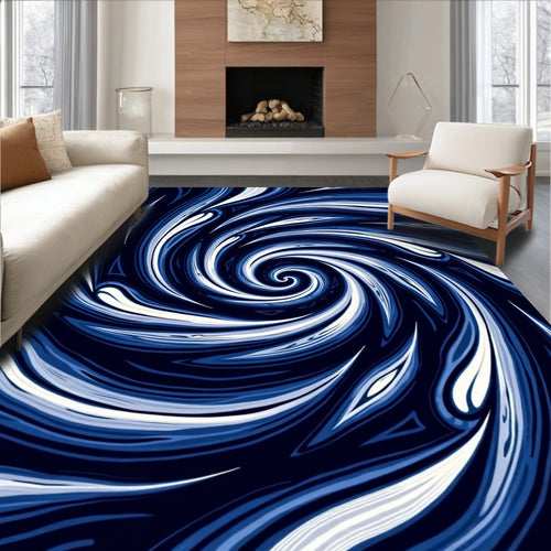 Abstract Blue Spiral Whirling Design Rug