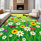 Vibrant Floral Butterfly Meadow Design Rug