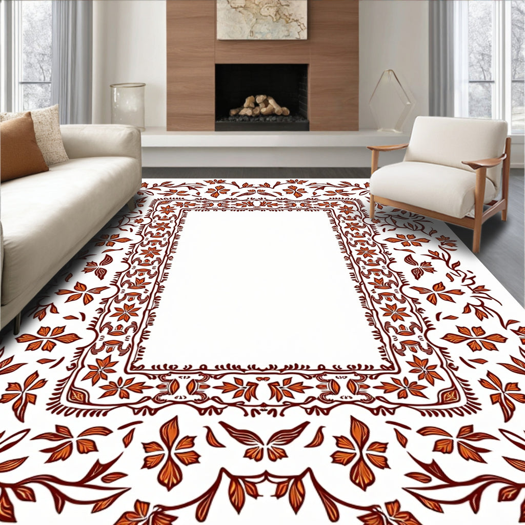 Ornate Floral Vines Border Rug