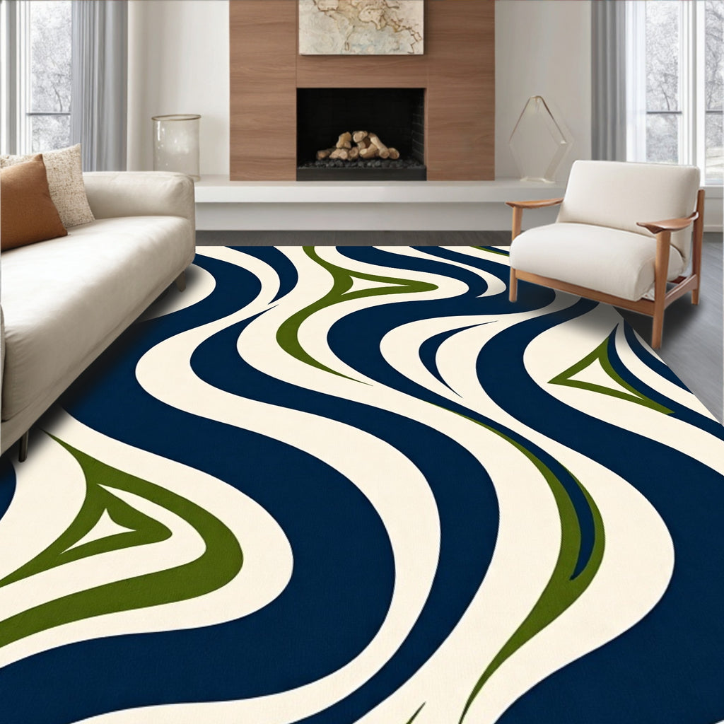Wavy Blue Green Cream Pattern Rug