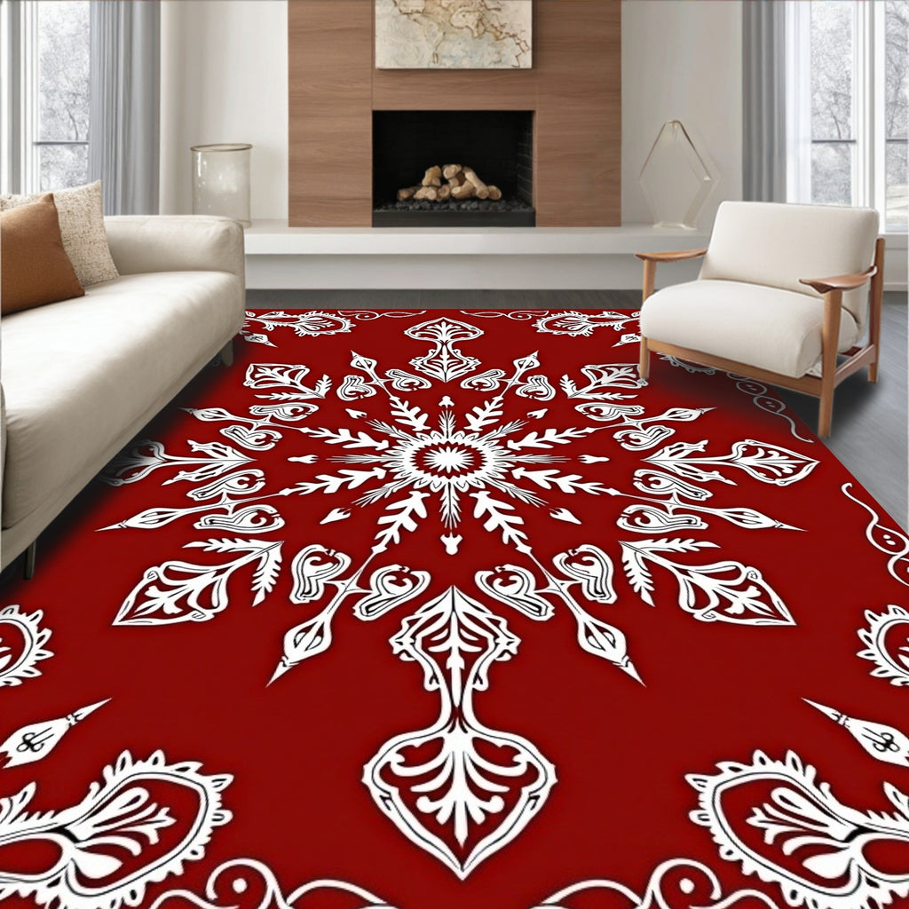 Red Snowflake Ornamental Pattern Design Rug
