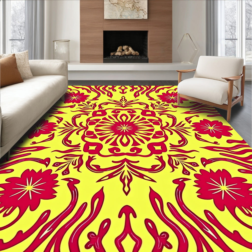 Radiant Red Floral Medallion Pattern Rug
