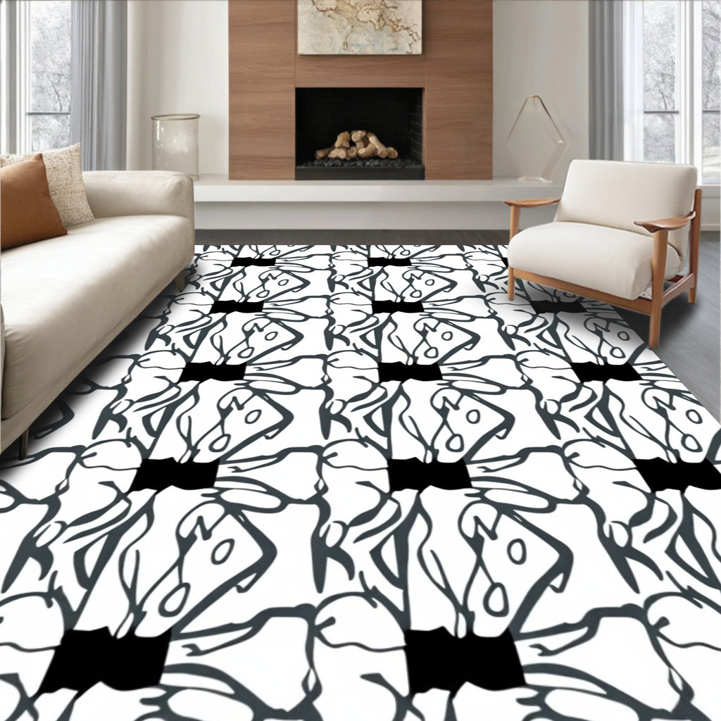 Monochrome Abstract Floral Pattern Rug