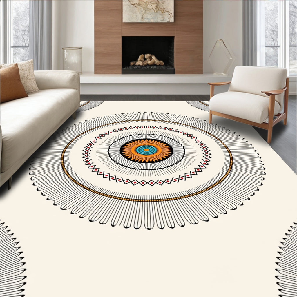 Native Sun Inspired Geometric Mandala Rug