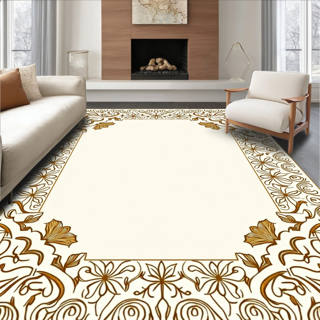 Elegant Floral Scrollwork Golden Design Rug
