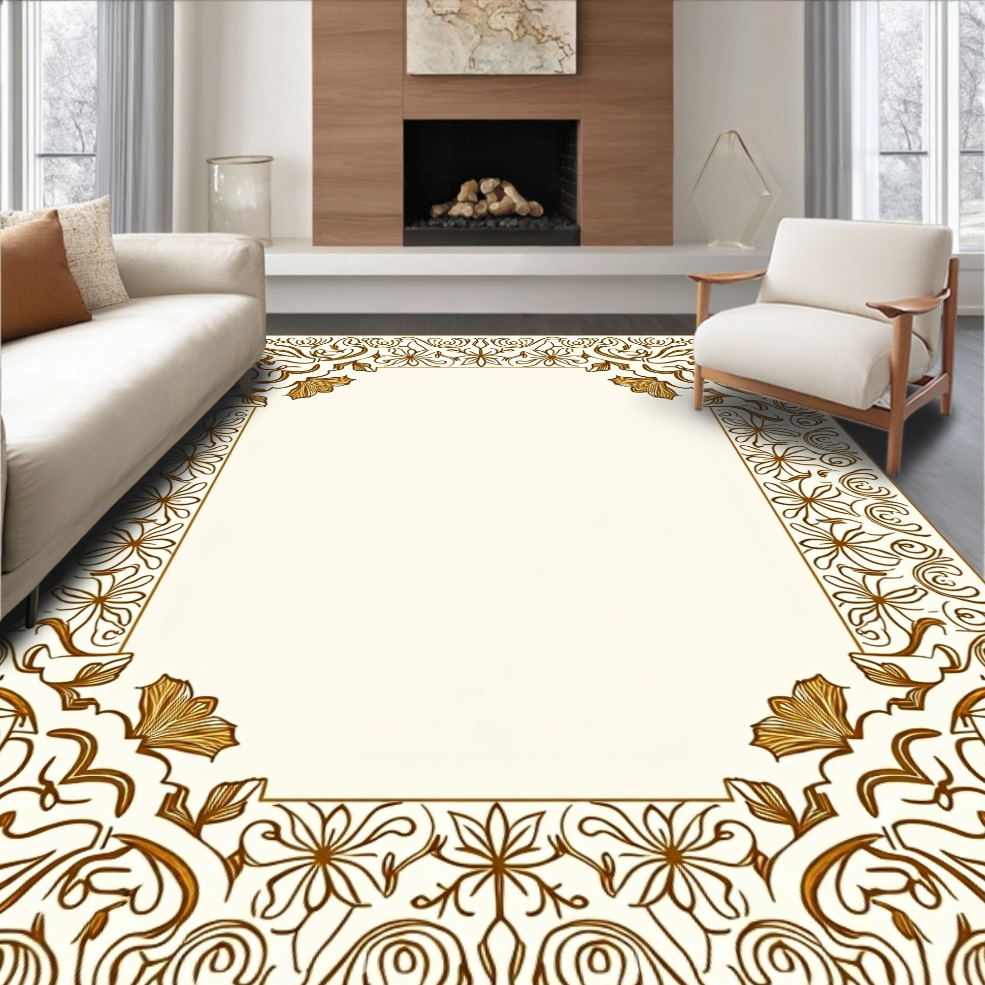 Elegant Floral Scrollwork Golden Design Rug