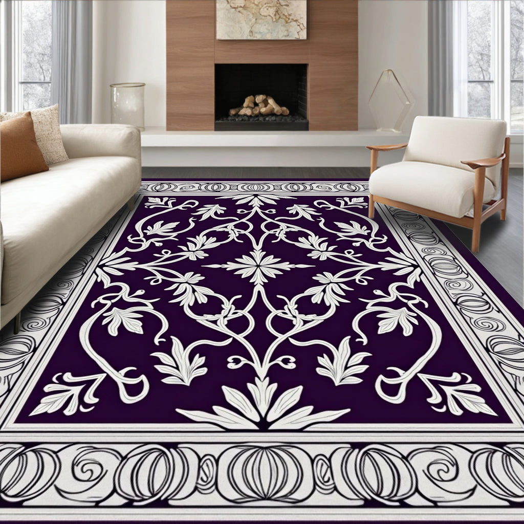 Elegant Floral Vine Scroll Pattern Rug
