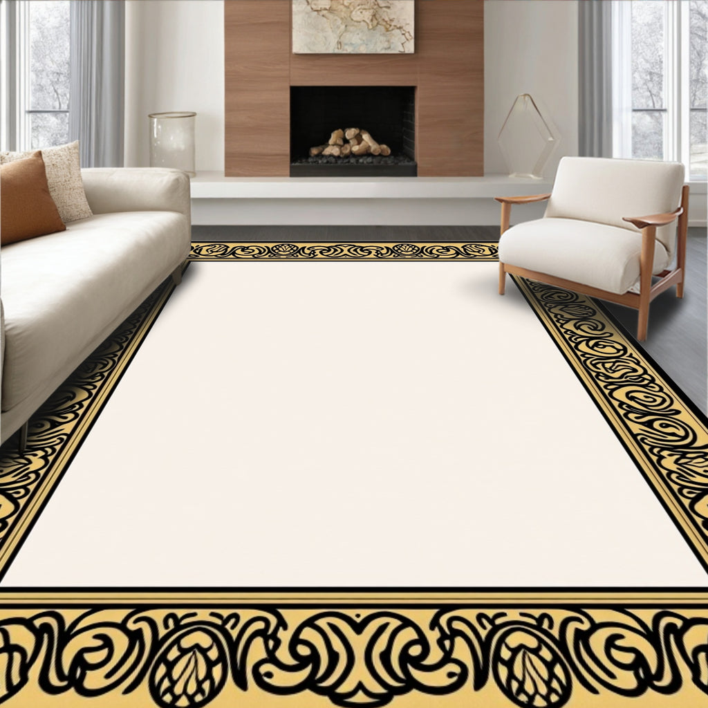 Regal Ornate Black Gold Floral Rug