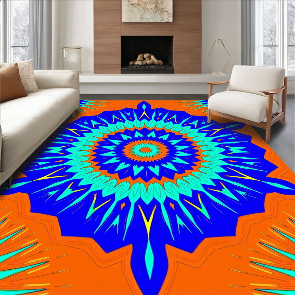 Vibrant Sunburst Geometric Mandala Rug
