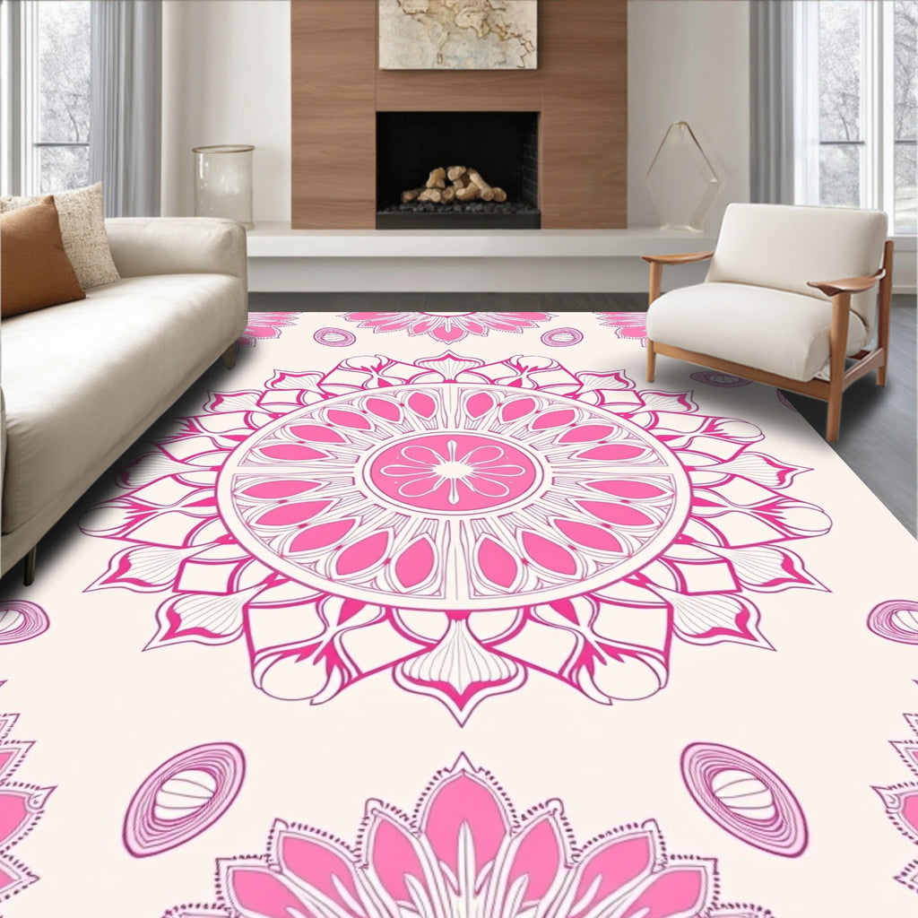 Pink Mandala Flower Pattern Rug