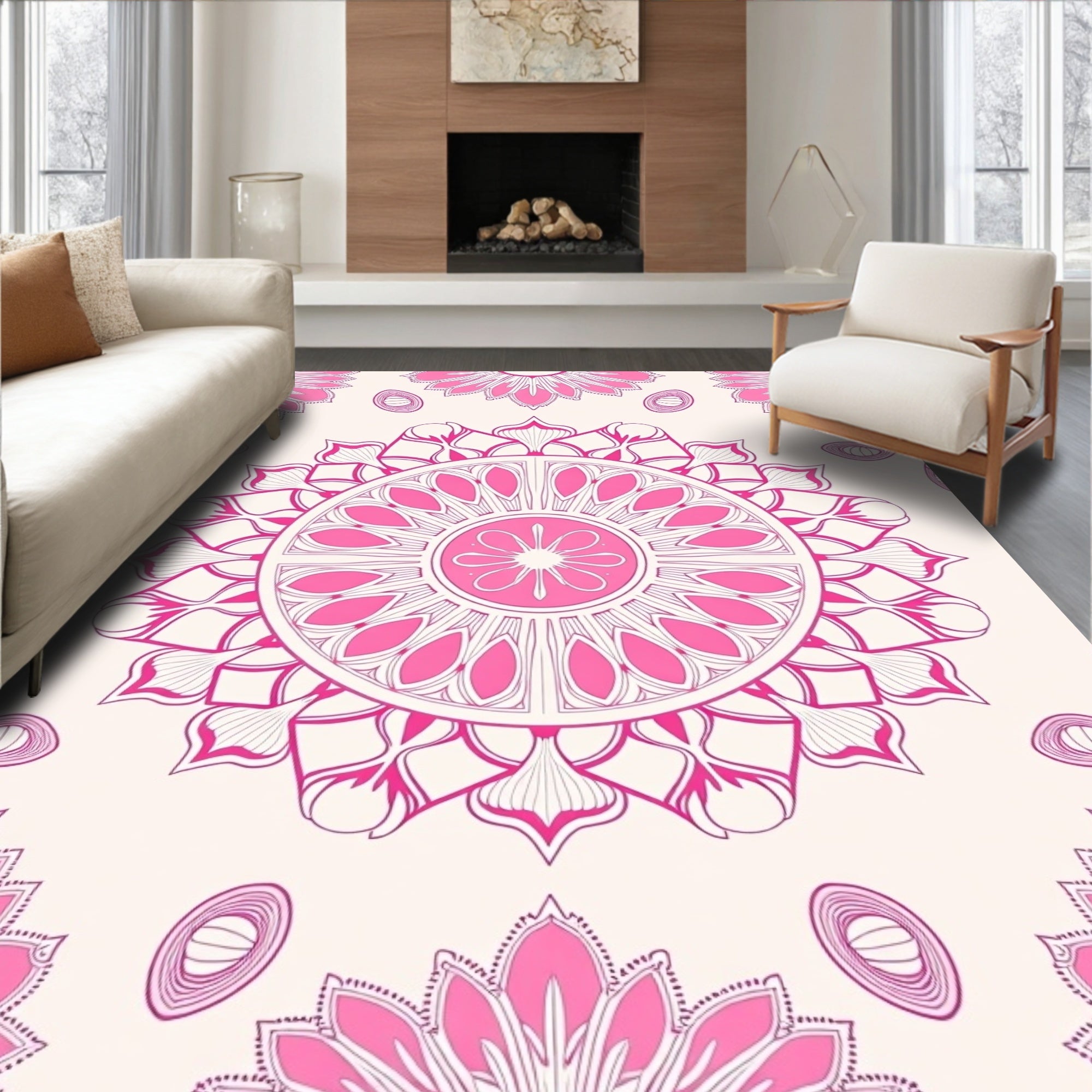 Pink Mandala Flower Pattern Rug