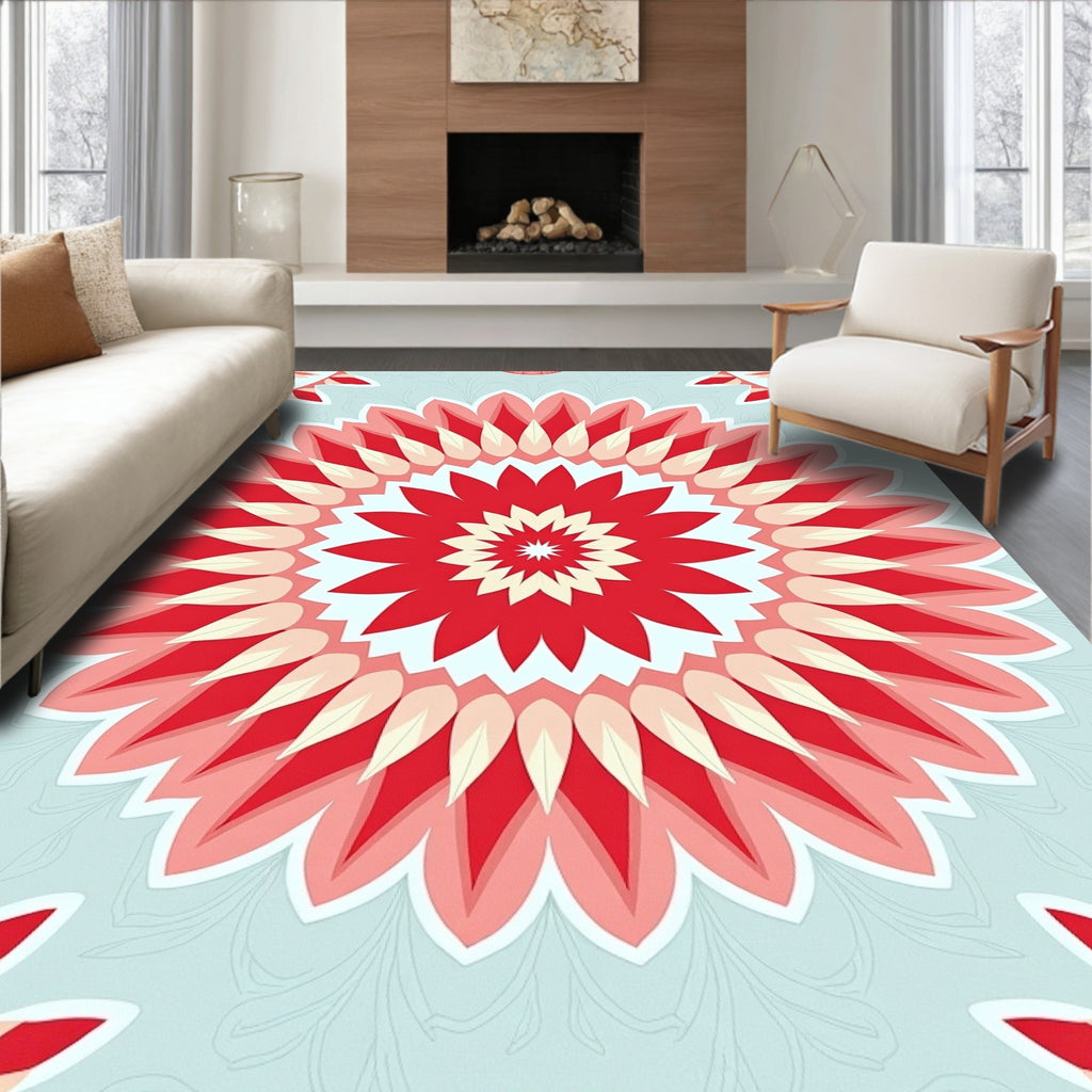 Crimson Petal Symmetry Design Rug