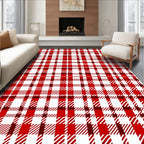 Classic Red White Plaid Pattern Rug