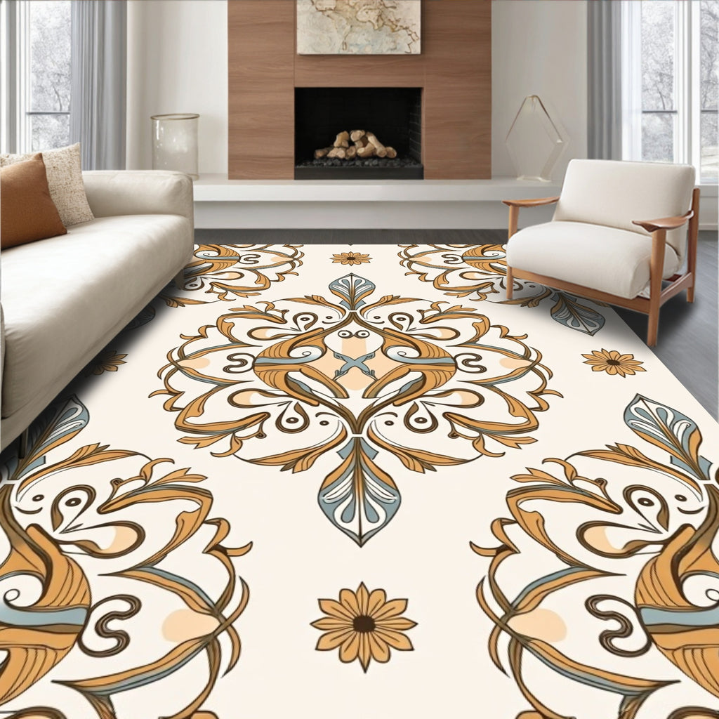 Vintage Floral Scrollwork Cream Rug