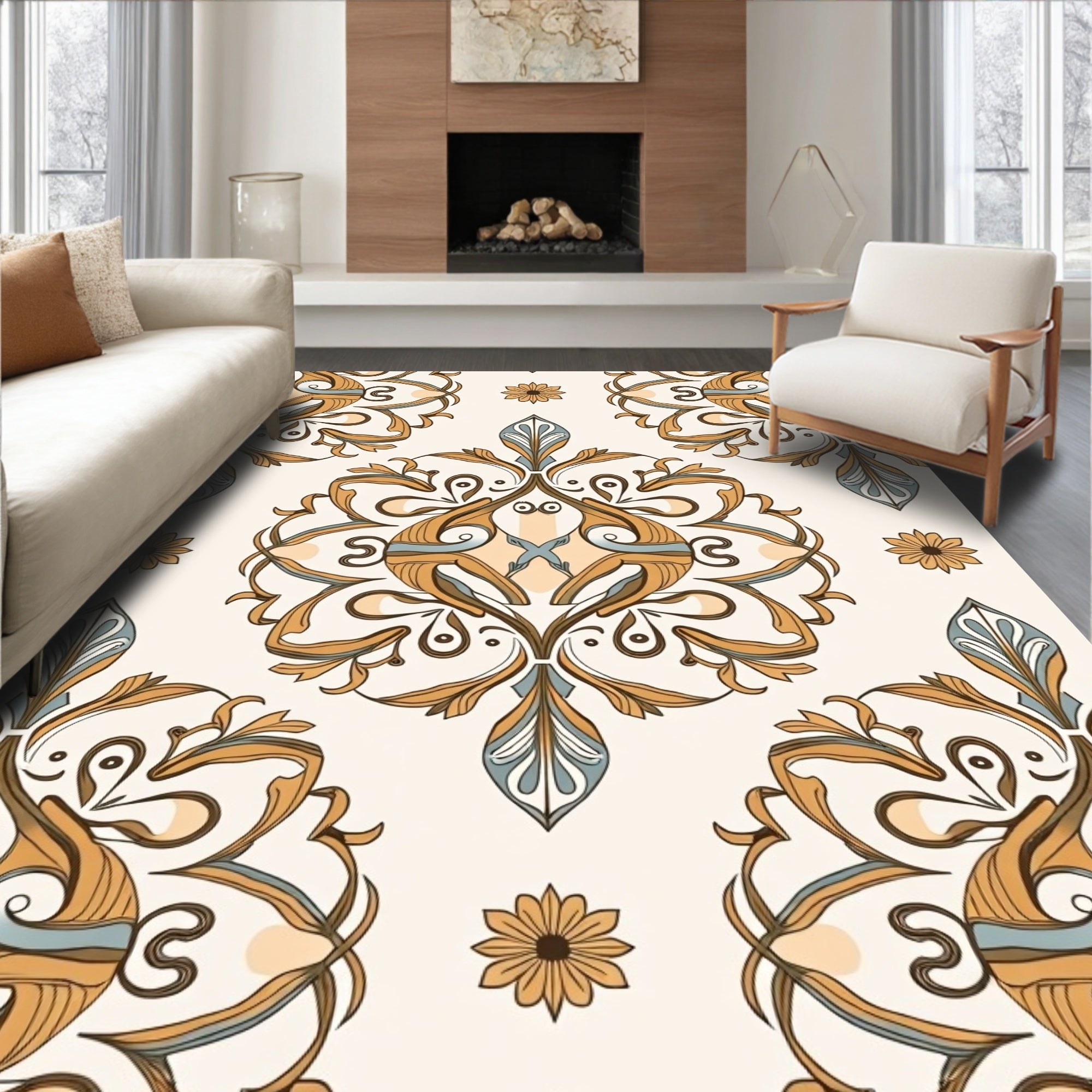 Vintage Floral Scrollwork Cream Rug