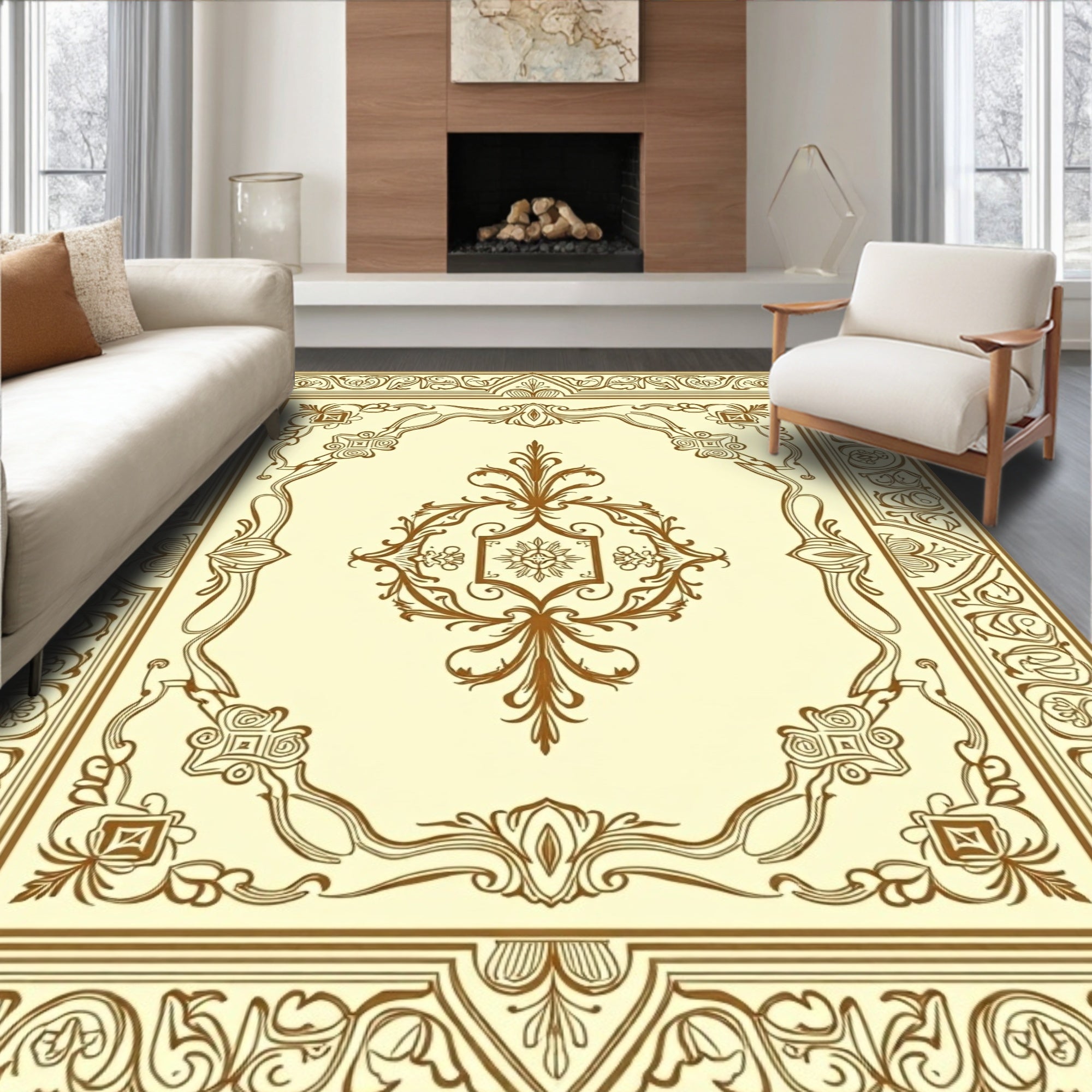 Intricate Floral Border Design Rug