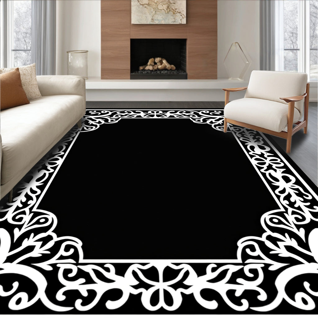 Ornate Floral Border Pattern Rug