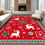 Holiday Reindeer Star Burst Red Rug