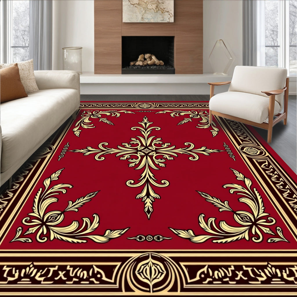 Ornate Gold Floral Motif Rug