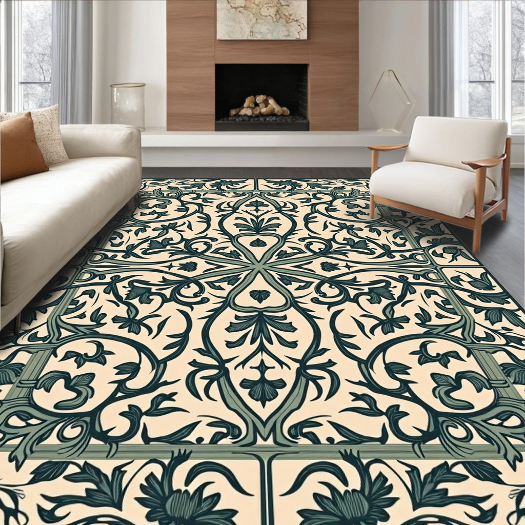 Classic Floral Vine Detailed Pattern Rug