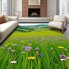 Vibrant Floral Meadow With Rolling Hills Rug