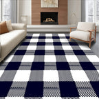 Classic Navy White Gingham Check Rug