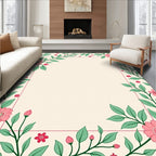 Pink Floral Vine Botanical Pattern Rug