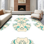 Cream And Teal Floral Mandala Rug
