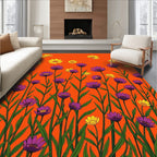 Bold Floral Pattern on Orange Background Rug